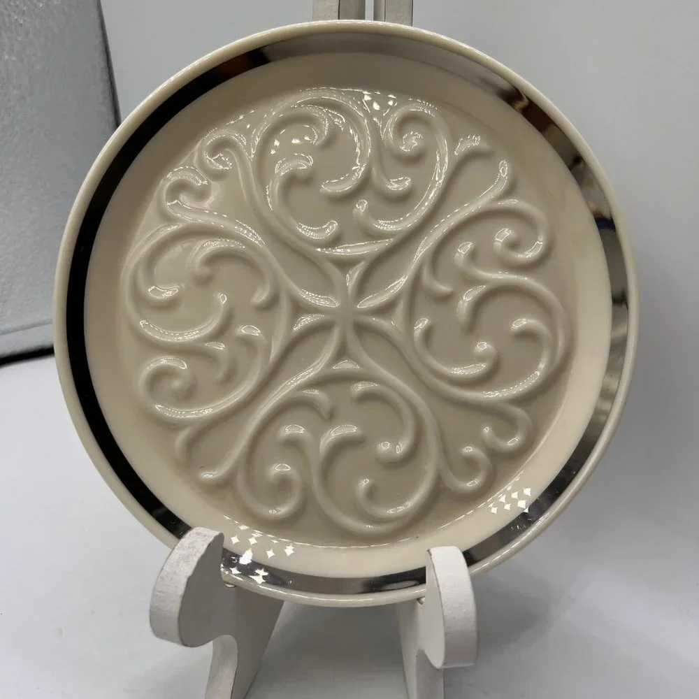 Vintage Lenox Seville Ivory With Platinum Wine Bottle Coaster Plate Porcelain
